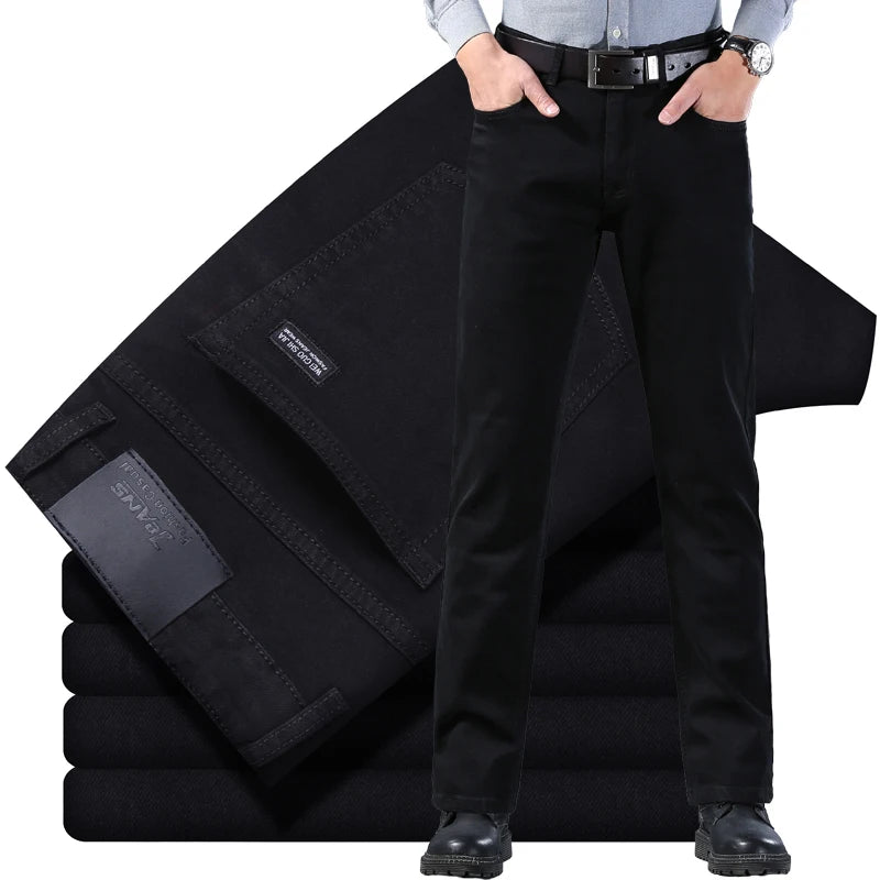 2023 New Men'S Stretch Fit Jeans Busine Business Fashion Soft Denim Trousers Male Brand Pants Black Blue