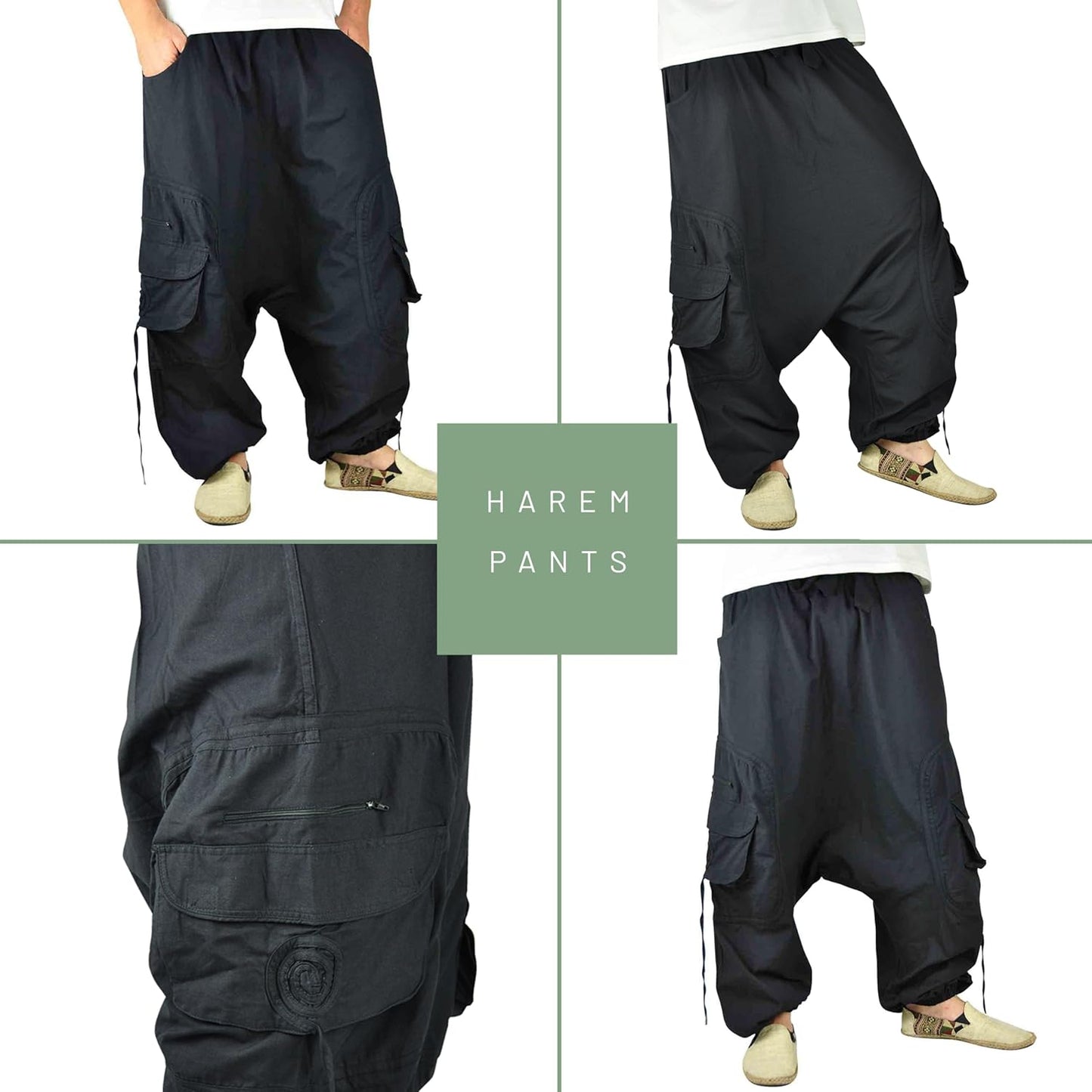 - Harem Pants for Men | Cotton | Rave Drop Crotch Aladdin Hippie Genie Pants