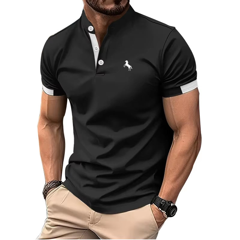 Men Clothes Spring Summer Casual Fashion Short Sleeve Stand Collar Polo Shirt Logo Print Men Clothes Slim Fit Polo Shirt