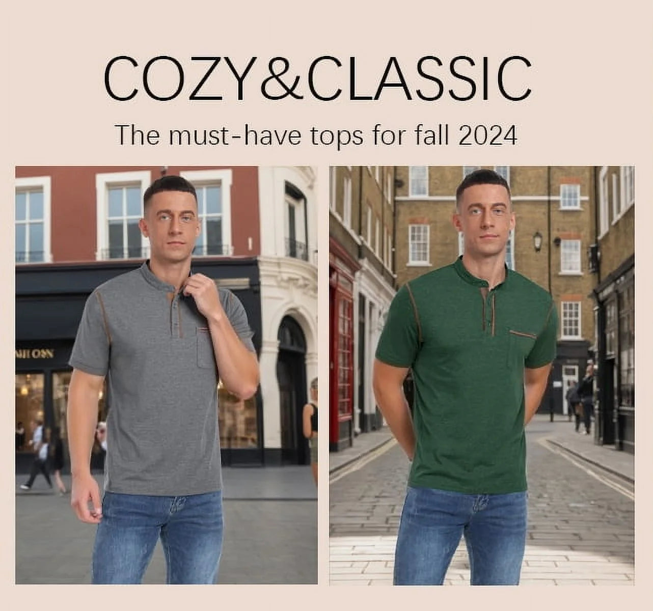 Mens Henley Shirts Short Sleeve Casual Tops Lightweight Pullover Shirt Button Cotton T Shirt with Pocket