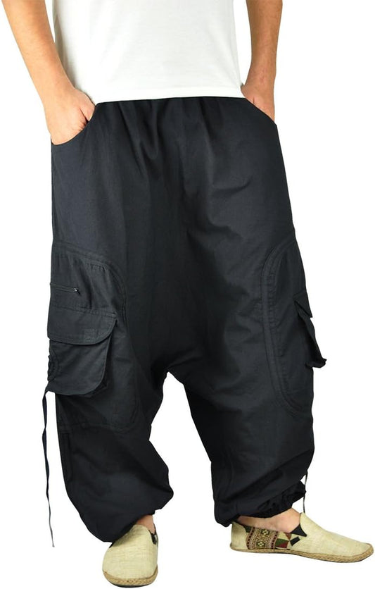 - Harem Pants for Men | Cotton | Rave Drop Crotch Aladdin Hippie Genie Pants
