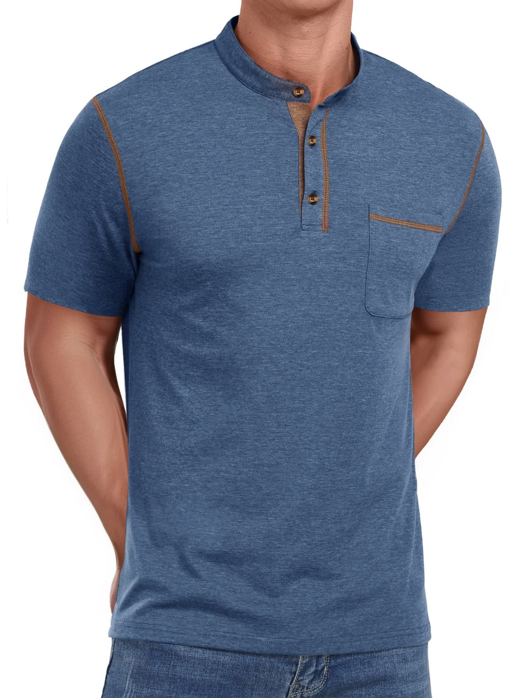 Mens Henley Shirts Short Sleeve Casual Tops Lightweight Pullover Shirt Button Cotton T Shirt with Pocket