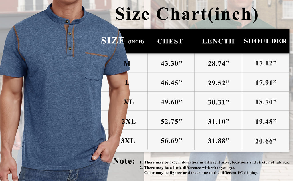 Mens Henley Shirts Short Sleeve Casual Tops Lightweight Pullover Shirt Button Cotton T Shirt with Pocket