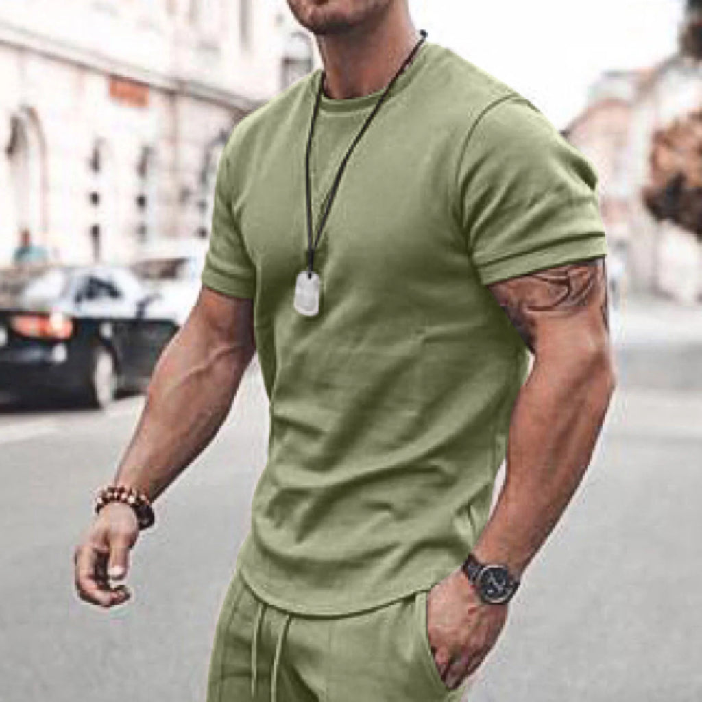Men'S Short Sleeve T-Shirt and Shorts Set Sport Casual Crew Neck Muscle Sportswear 2 Piece Tracksuit Summer Outfits