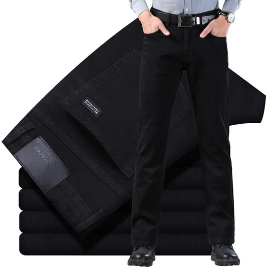 2023 New Men'S Stretch Fit Jeans Busine Business Fashion Soft Denim Trousers Male Brand Pants Black Blue